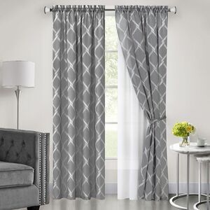 Achim Home Furnishing Bombay Grey Contemporary Geometric Window Curtain Panels :